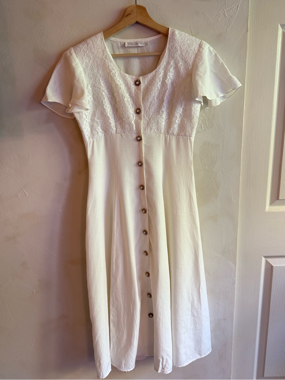 Vittoria Virini | White Vintage Lace | Midi Dress | Button Front